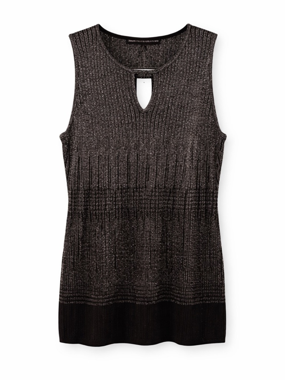 WHBM Sleeveless Metallic Knit Top Keyhole Neck Black Silver Size S NWT
